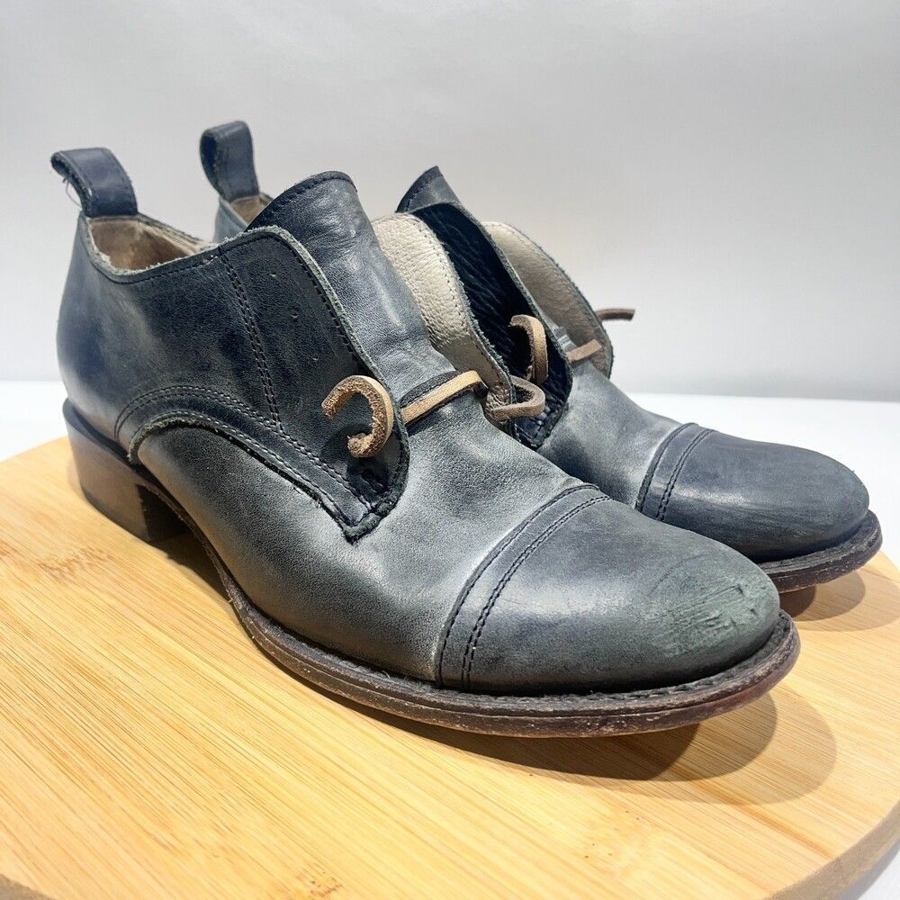 Freebird By Steven "Mabel" Navy Blue/Grey Distressed Leather Shoes Sz 9 - Picture 4 of 10